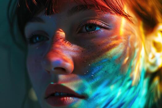 AI generated Multicolored Background Enhances the Beauty of a Woman's Face Created With Generative AI Technology photo