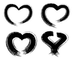 conjunto de mano dibujado corazones, conjunto de manchas salpicaduras pintar cepillo carrera marco con circulo y corazón forma, un salpicaduras Clásico textura cepillo ataque, negro y blanco conjunto de manchas, salpicaduras, cepillo golpes vector