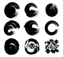 set of black and white vector scribble round circle icons frame brush stroke vector illustration, set of stains splashes paint brush stroke frame with circle and heart shape,