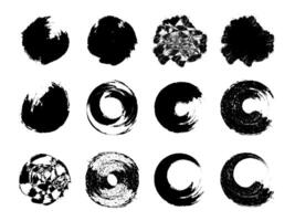 set of black and white vector cribble round circle icons frame brush stroke vector illustration, set of stains splashes paint brush stroke frame with circle and heart shape,