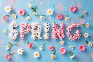 AI generated Letters Spring made of flowers in pastel colors. Generative AI photo