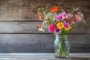 AI generated Flowers in jar. Beautiful fresh spring bouquet. Generative AI photo