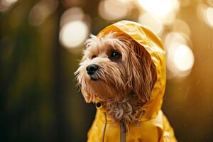 AI generated Dog in a trendy raincoat. The concept of caring for pets. Generative AI photo