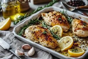 AI generated Grilled chicken with butter, lemon and garlic. Generative AI photo