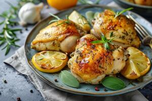 AI generated Grilled chicken with butter, lemon and garlic. Generative AI photo