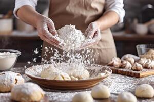 AI generated A close-up shows the process of making homemade pastries with your own hands photo