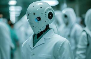 AI generated Robot doctor in medical uniform providing healthcare services with advanced technology photo