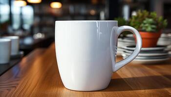 AI generated The white mug on a table, coffee image photo