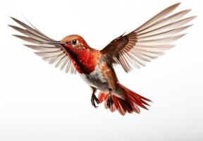 AI generated Hummingbird flying against a white background, hummingbirds picture photo