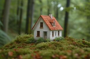 AI generated Small white house in the forest, tiny homes picture photo