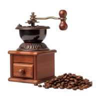 AI generated Old fashioned coffee grinder for grinding beans isolated on transparent background png