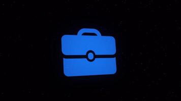 Digital animation of briefcase icon decaying into multicolored moving plexus networks on black background. animation. Animation. Technology, business and internet backdrop. video