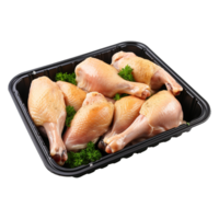 AI generated Raw chicken legs in a black tray isolated on transparent background png