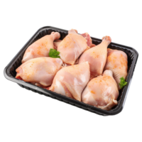 AI generated Raw chicken legs in a black tray isolated on transparent background png