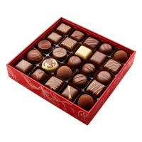 ai generado caja de rojo chocolate golosinas aislado en transparente antecedentes png