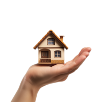 AI generated Hand holding miniature house isolated on transparent background png