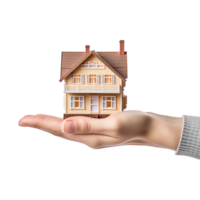 AI generated Hand holding miniature house isolated on transparent background png