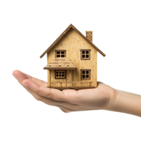 AI generated Hand holding miniature house isolated on transparent background png