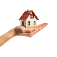 AI generated Hand holding miniature house isolated on transparent background png