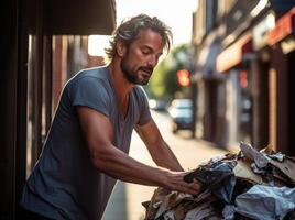 AI generated Man putting out trash can, social responsibility image photo