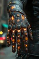 AI generated A bionic hand. Technological prosthetic arm photo