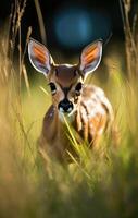AI generated A gazelle running in the grass, gazelles and antelopes image photo