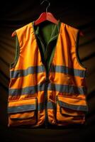 AI generated Be seen and be safe with this reflective orange safety vest, construction and engineering image photo