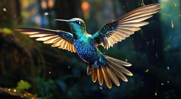 AI generated A hummingbird flying in the forest, hummingbirds concept photo