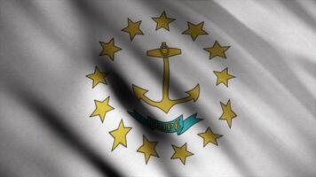 abstrakt Rhode Insel Flagge winken im das Wind. Animation. das Flagge ist Weiß und besteht von ein Gold Anker im das Center umgeben durch dreizehn Gold Sterne. video