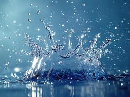 AI generated Dynamic water splash on a vibrant blue backdrop, clean water access concept photo