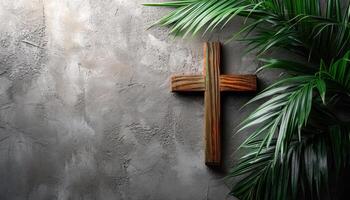 AI generated Cross and palm on grey background, palm crosses photo