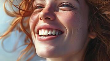 AI generated Cheerful redhead smiling with bright eyes and happy expression. photo