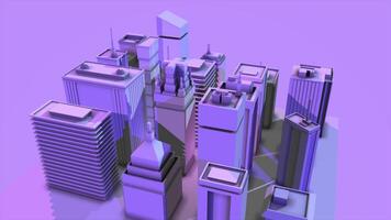 Abstract animation of 3d buildings, city center project in miniature. Animation. Aerial view of 3D City Skyscrapers Skyline Business on the colorful background video