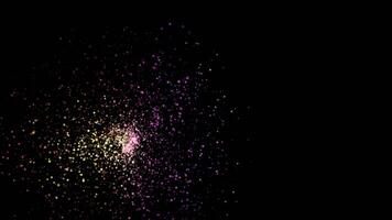 Beautiful abstract animation of multi-colored flickering particles scattered and whirling on a black background. Animation. Particles shimmering in the dark video