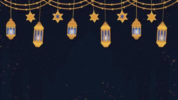 dorado Ramadán eid Mubarak luces colgando el estrellas oscuro islámico antecedentes video