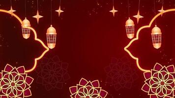 Red islamic ramadan eid day animation glow background with lights and lamps video