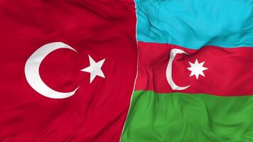 Turkey and Azerbaijan Flags Together Seamless Looping Background, Looped Bump Texture Cloth Waving Slow Motion, 3D Rendering video