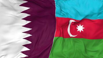 Katar y azerbaiyán banderas juntos sin costura bucle fondo, serpenteado bache textura paño ondulación lento movimiento, 3d representación video