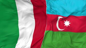 Italy and Azerbaijan Flags Together Seamless Looping Background, Looped Bump Texture Cloth Waving Slow Motion, 3D Rendering video