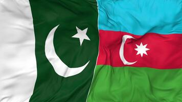 Pakistan und Aserbaidschan Flaggen zusammen nahtlos Schleifen Hintergrund, geloopt stoßen Textur Stoff winken schleppend Bewegung, 3d Rendern video