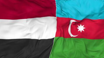 Yemen and Azerbaijan Flags Together Seamless Looping Background, Looped Bump Texture Cloth Waving Slow Motion, 3D Rendering video