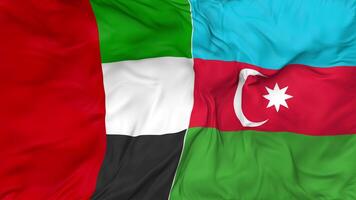 United Arab Emirates and Azerbaijan Flags Together Seamless Looping Background, Looped Bump Texture Cloth Waving Slow Motion, 3D Rendering video