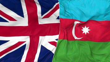 United Kingdom and Azerbaijan Flags Together Seamless Looping Background, Looped Bump Texture Cloth Waving Slow Motion, 3D Rendering video