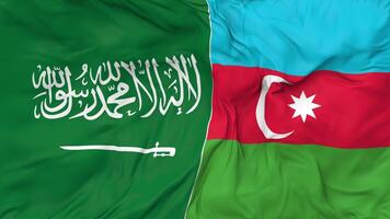 KSA, Kingdom of Saudi Arabia and Azerbaijan Flags Together Seamless Looping Background, Looped Bump Texture Cloth Waving Slow Motion, 3D Rendering video
