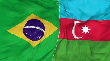 Brazil and Azerbaijan Flags Together Seamless Looping Background, Looped Bump Texture Cloth Waving Slow Motion, 3D Rendering video