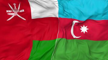 Oman and Azerbaijan Flags Together Seamless Looping Background, Looped Bump Texture Cloth Waving Slow Motion, 3D Rendering video