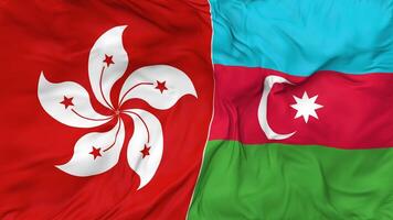 Hong Kong and Azerbaijan Flags Together Seamless Looping Background, Looped Bump Texture Cloth Waving Slow Motion, 3D Rendering video