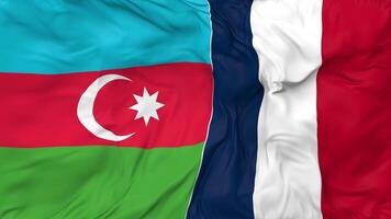 Frankrike och azerbaijan flaggor tillsammans sömlös looping bakgrund, looped stöta textur trasa vinka långsam rörelse, 3d tolkning video