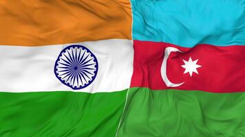 India and Azerbaijan Flags Together Seamless Looping Background, Looped Bump Texture Cloth Waving Slow Motion, 3D Rendering video