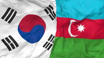 South Korea and Azerbaijan Flags Together Seamless Looping Background, Looped Bump Texture Cloth Waving Slow Motion, 3D Rendering video